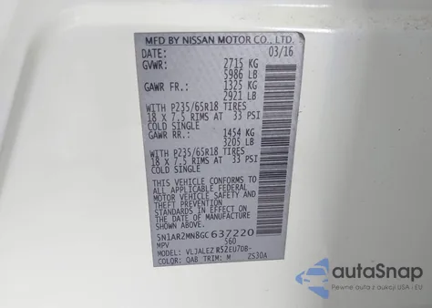 2016 Nissan Pathfinder Sv from USA, damaged, VIN 5N1AR2MN8GC637220